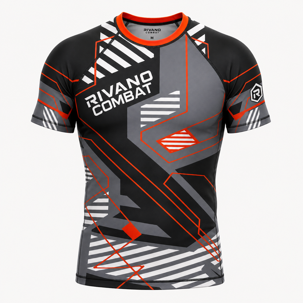 Grey & Orange Short-Sleeve Combat Rash Guard