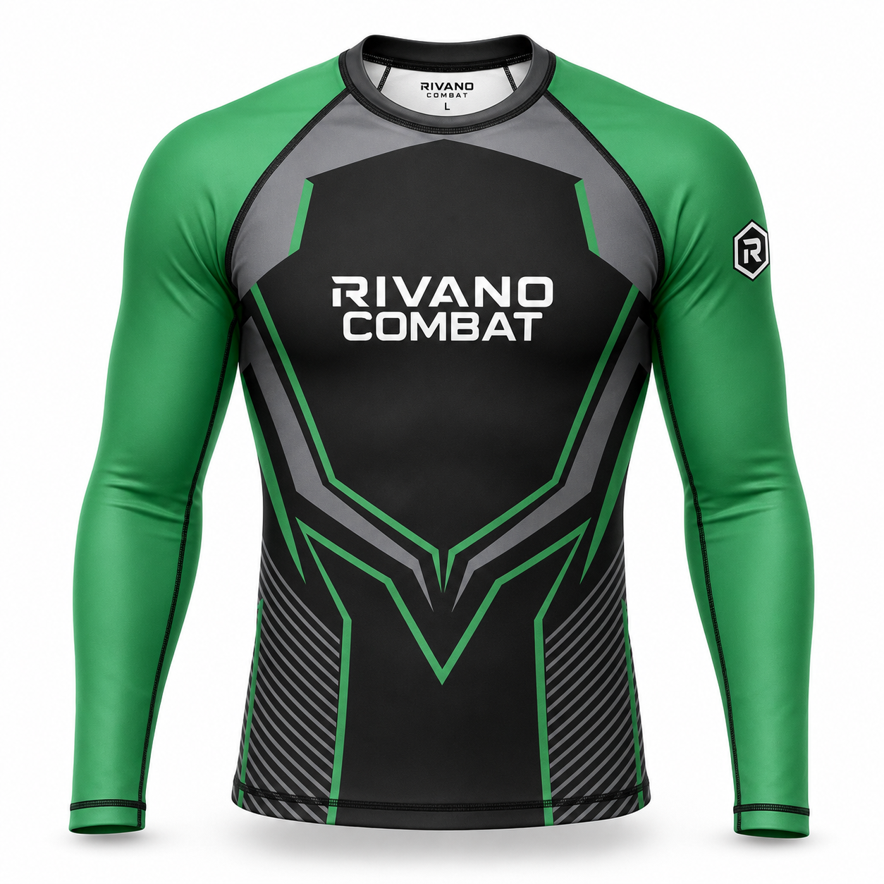 Green & Black Long-Sleeve Combat Rash Guard
